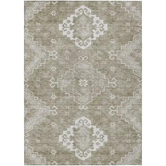Taupe Beige And Ivory Medallion Washable Indoor Outdoor Area Rug Photo 2