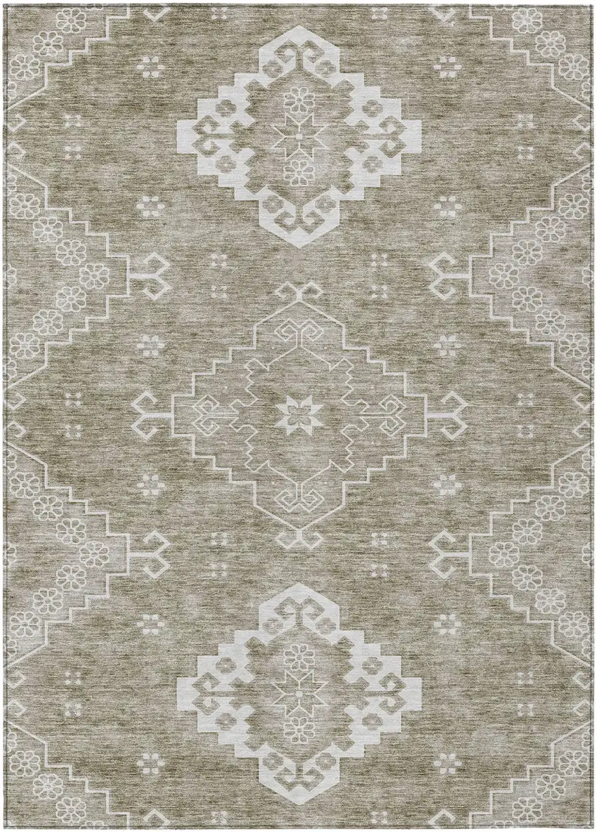 Taupe Beige And Ivory Medallion Washable Indoor Outdoor Area Rug Photo 2