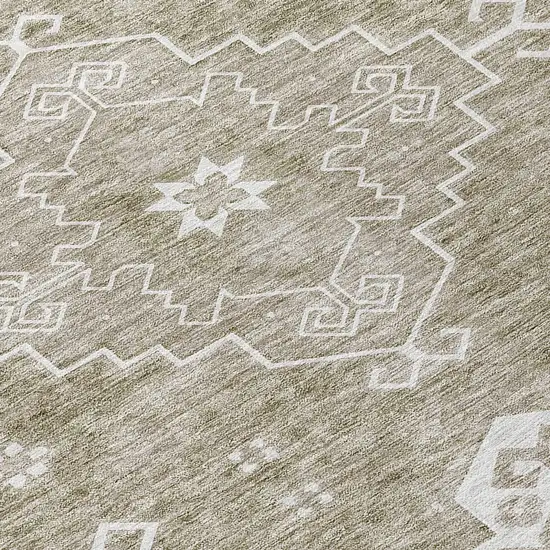 Taupe Beige And Ivory Medallion Washable Indoor Outdoor Area Rug Photo 8