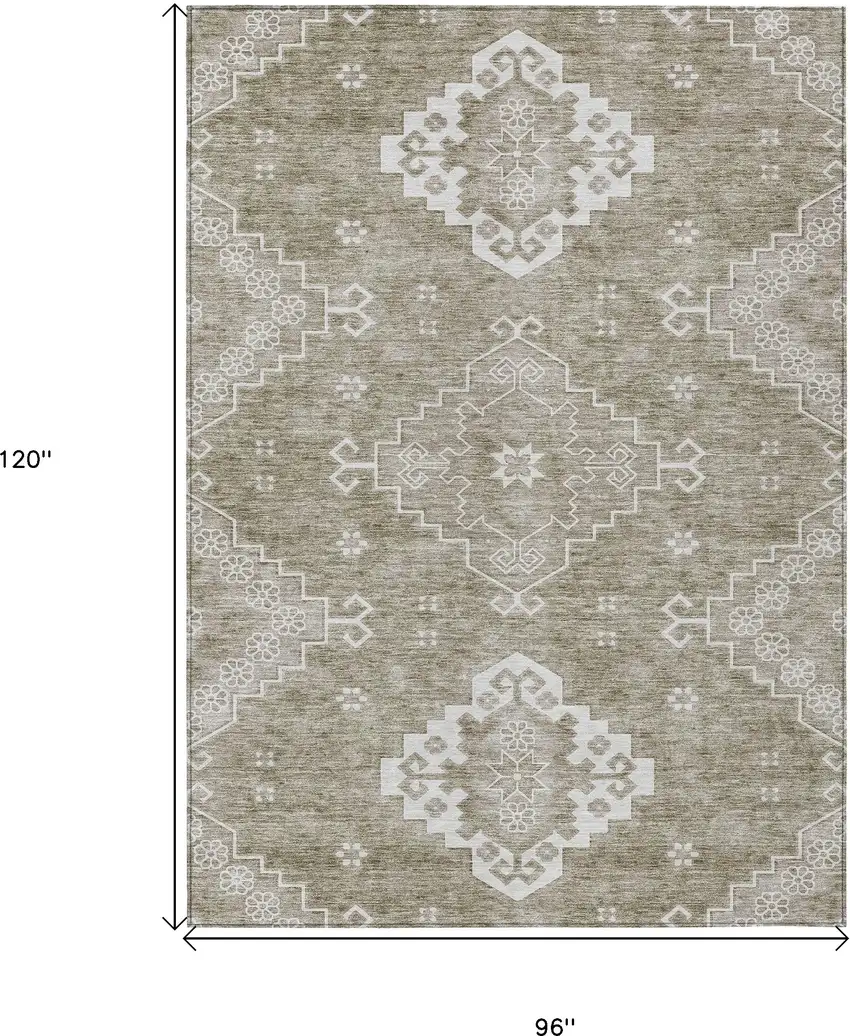 Taupe Beige And Ivory Medallion Washable Indoor Outdoor Area Rug Photo 3