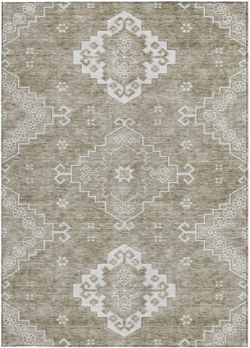Taupe Beige And Ivory Medallion Washable Indoor Outdoor Area Rug Photo 7