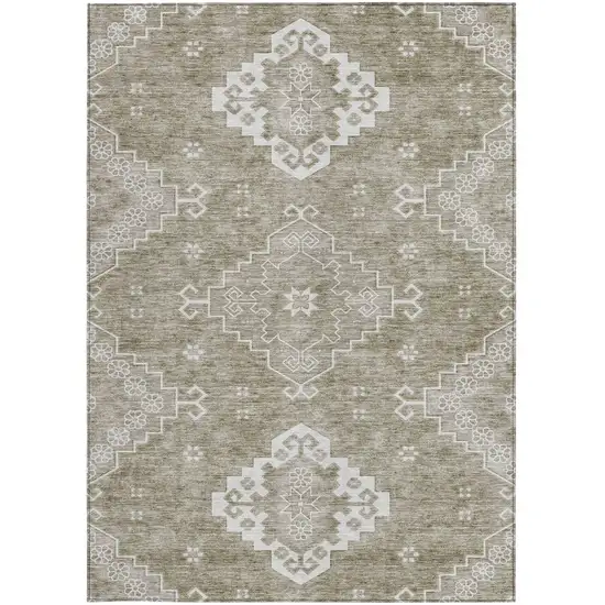 Taupe Beige And Ivory Medallion Washable Indoor Outdoor Area Rug Photo 7