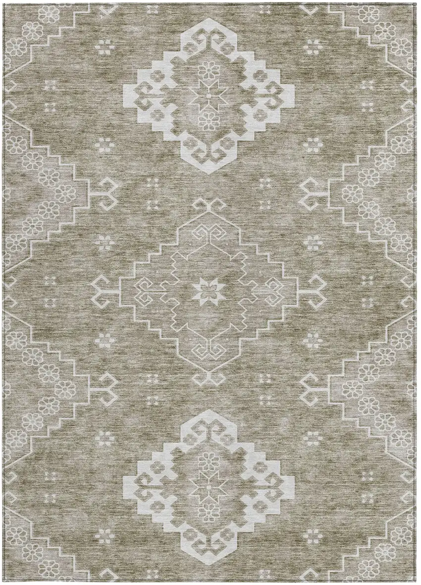 Taupe Beige And Ivory Medallion Washable Indoor Outdoor Area Rug Photo 7
