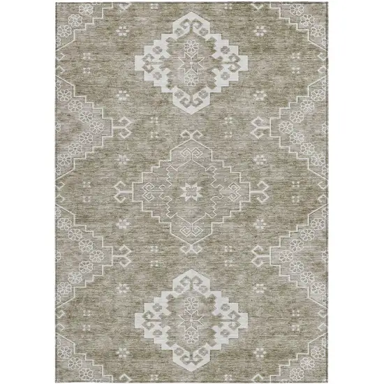 Taupe Beige And Ivory Medallion Washable Indoor Outdoor Area Rug Photo 7