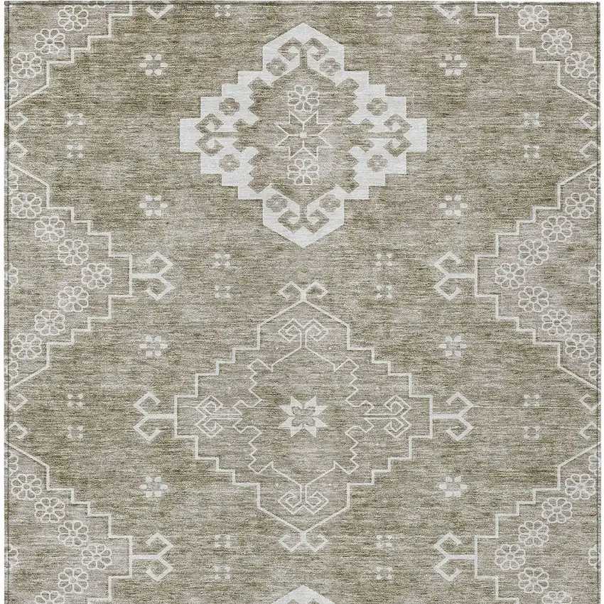 Taupe Beige And Ivory Medallion Washable Indoor Outdoor Area Rug Photo 6