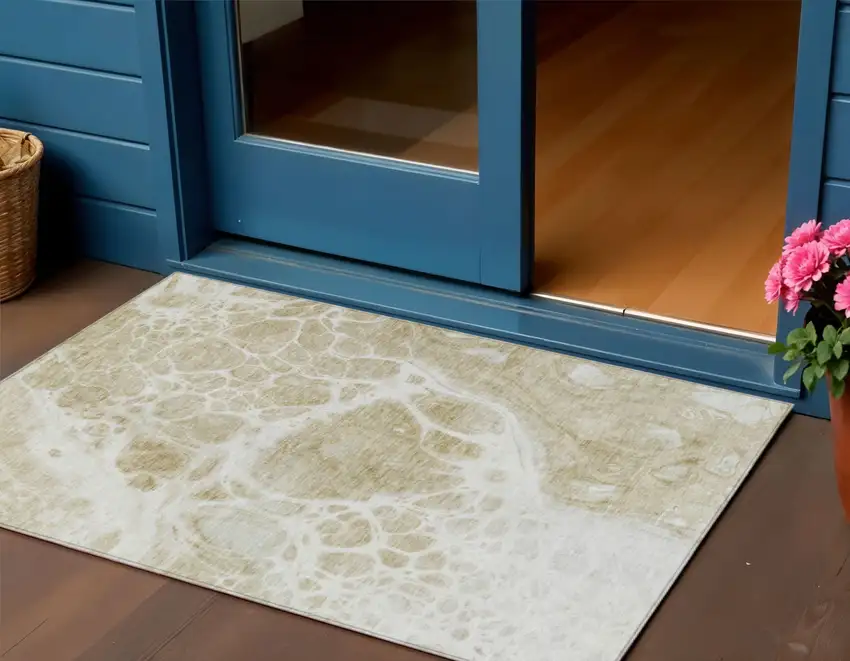 Taupe Beige And Ivory Nautical Washable Indoor Outdoor Area Rug Photo 1
