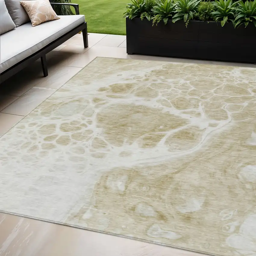Taupe Beige And Ivory Nautical Washable Indoor Outdoor Area Rug Photo 1