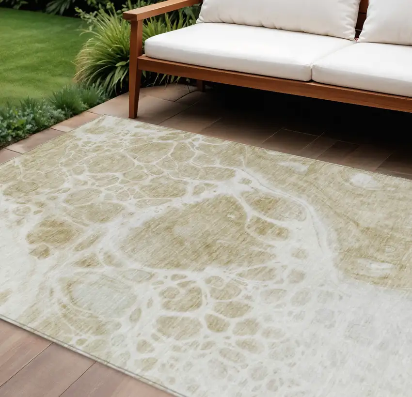 Taupe Beige And Ivory Nautical Washable Indoor Outdoor Area Rug Photo 1