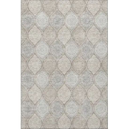 Taupe Beige And Ivory Ogee Washable Area Rug With UV Protection Photo 3
