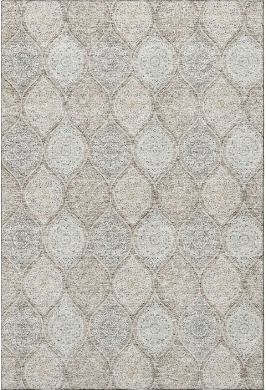 Taupe Beige And Ivory Ogee Washable Area Rug With UV Protection Photo 3