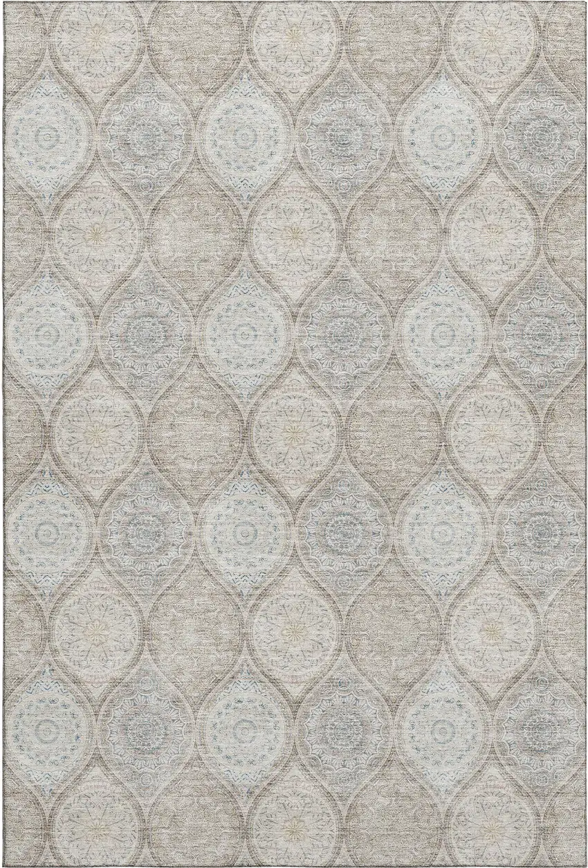 Taupe Beige And Ivory Ogee Washable Area Rug With UV Protection Photo 1