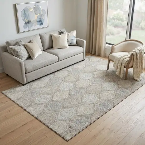 Taupe Beige And Ivory Ogee Washable Area Rug With UV Protection Photo 1