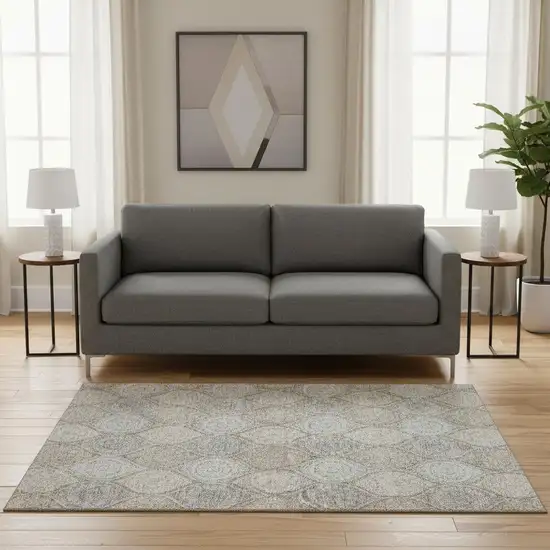 Taupe Beige And Ivory Ogee Washable Area Rug With UV Protection Photo 2