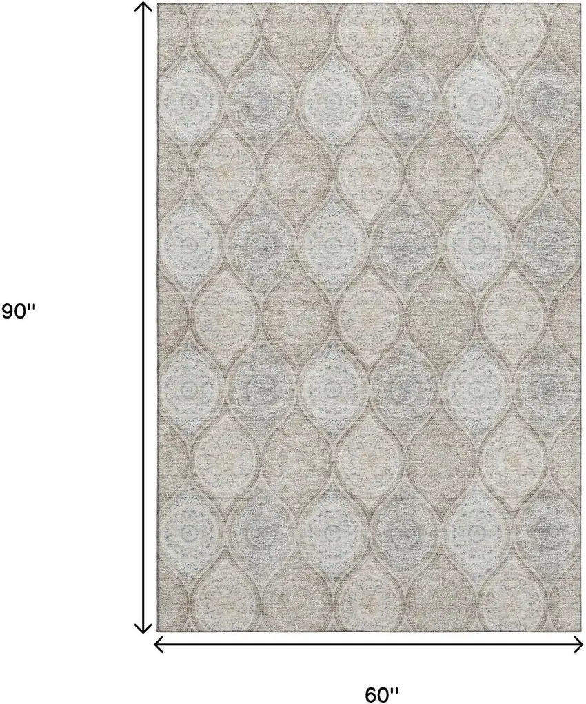 Taupe Beige And Ivory Ogee Washable Area Rug With UV Protection Photo 8