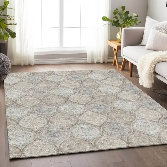 Taupe Beige And Ivory Ogee Washable Area Rug With UV Protection Photo 4
