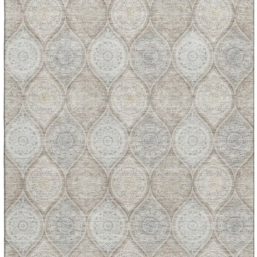 Taupe Beige And Ivory Ogee Washable Area Rug With UV Protection Photo 3