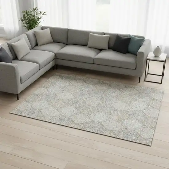 Taupe Beige And Ivory Ogee Washable Area Rug With UV Protection Photo 2