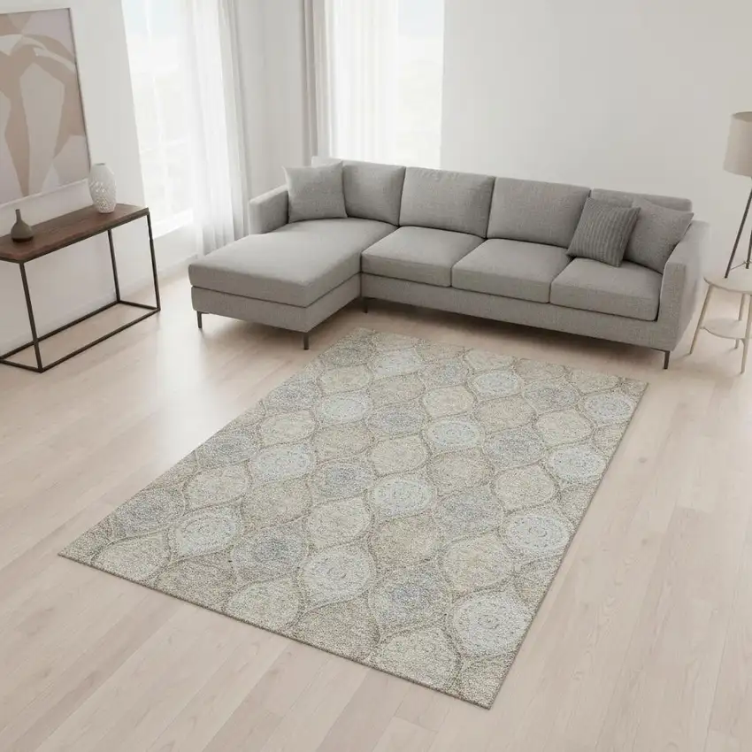 Taupe Beige And Ivory Ogee Washable Area Rug With UV Protection Photo 2