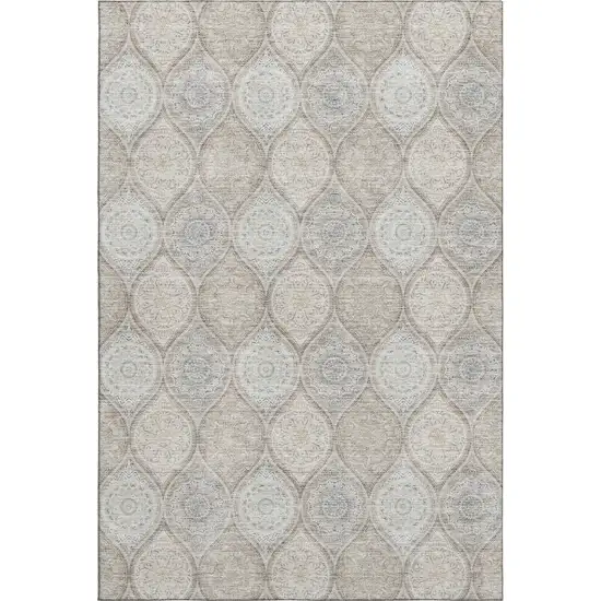 Taupe Beige And Ivory Ogee Washable Area Rug With UV Protection Photo 1