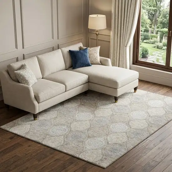 Taupe Beige And Ivory Ogee Washable Area Rug With UV Protection Photo 1