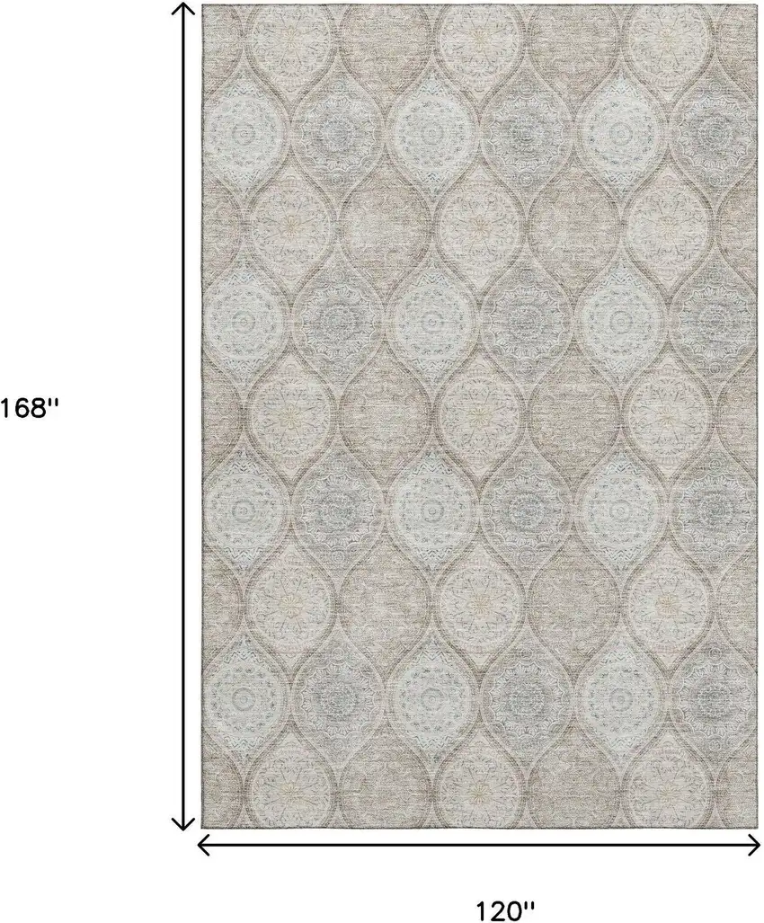 Taupe Beige And Ivory Ogee Washable Area Rug With UV Protection Photo 8