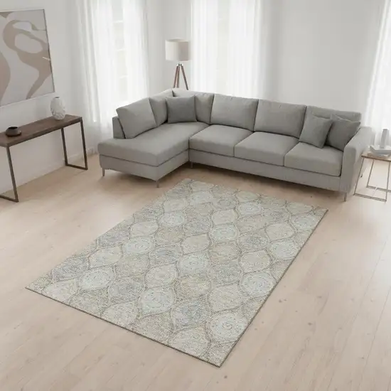 Taupe Beige And Ivory Ogee Washable Area Rug With UV Protection Photo 2