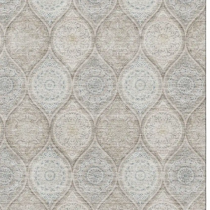 Taupe Beige And Ivory Ogee Washable Area Rug With UV Protection Photo 2