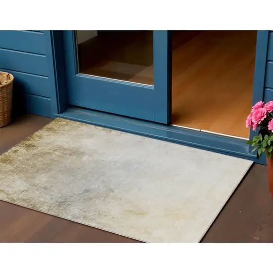 Taupe Beige And Ivory Ombre Washable Indoor Outdoor Area Rug Photo 1