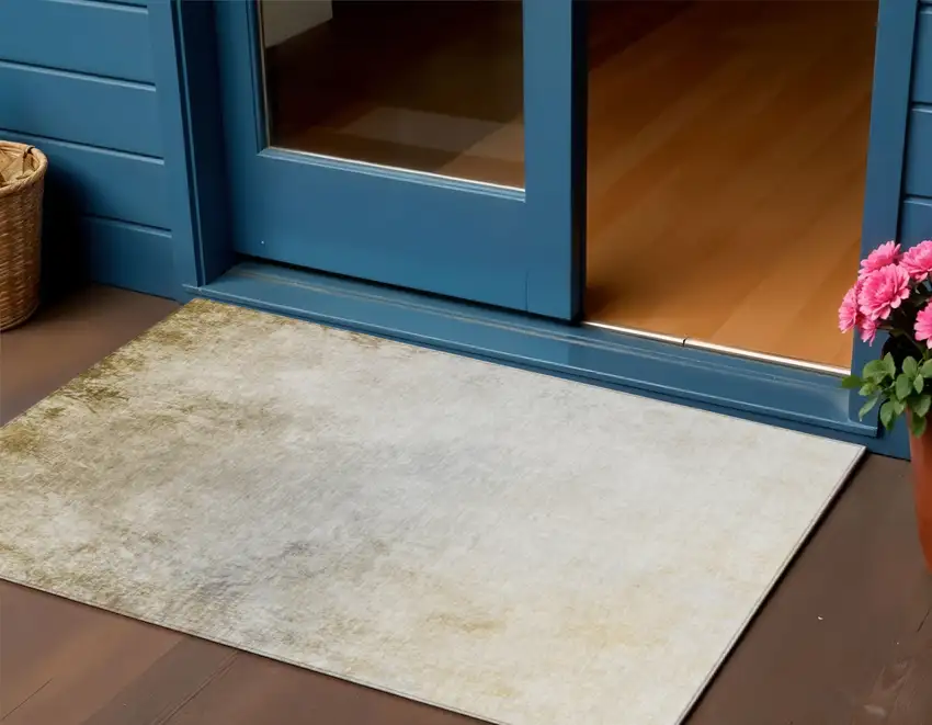 Taupe Beige And Ivory Ombre Washable Indoor Outdoor Area Rug Photo 1
