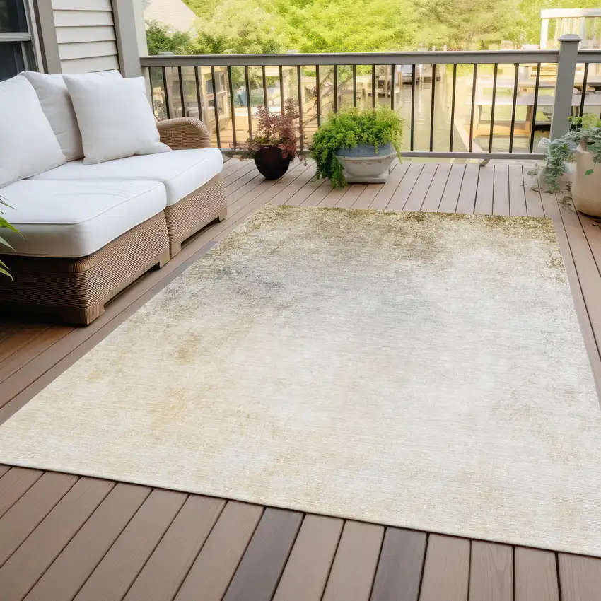 Taupe Beige And Ivory Ombre Washable Indoor Outdoor Area Rug Photo 7