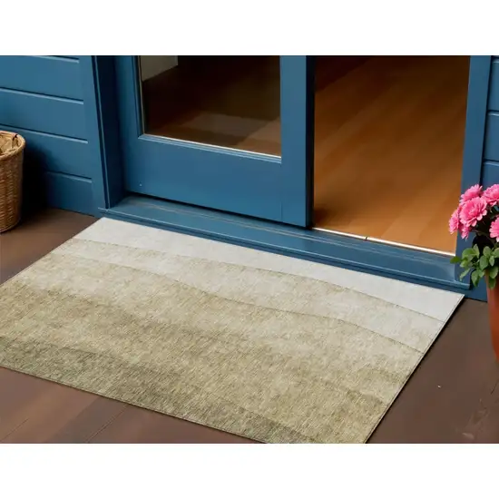 Taupe Beige And Ivory Ombre Washable Indoor Outdoor Area Rug Photo 1