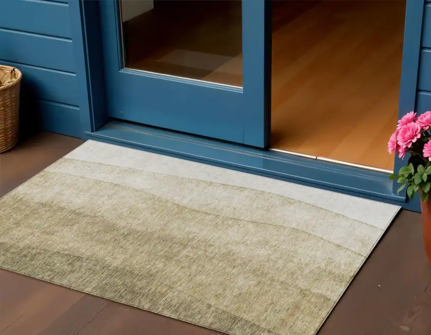 Taupe Beige And Ivory Ombre Washable Indoor Outdoor Area Rug Photo 1