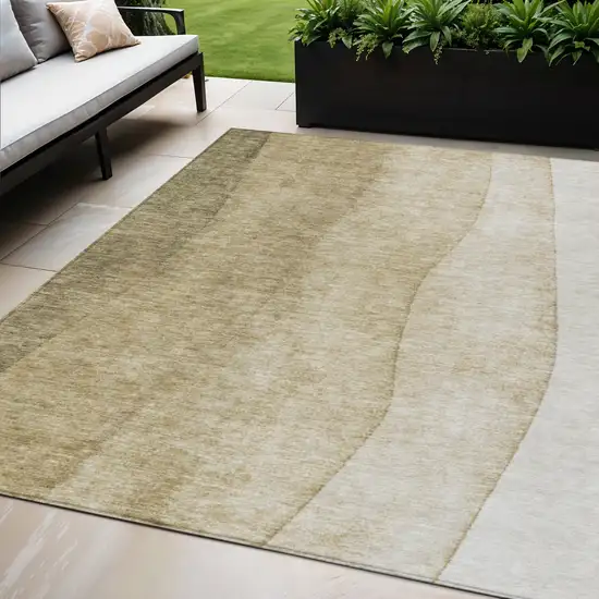 Taupe Beige And Ivory Ombre Washable Indoor Outdoor Area Rug Photo 1