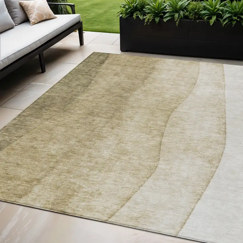 Taupe Beige And Ivory Ombre Washable Indoor Outdoor Area Rug Photo 1