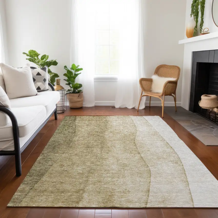 Taupe Beige And Ivory Ombre Washable Indoor Outdoor Area Rug Photo 7
