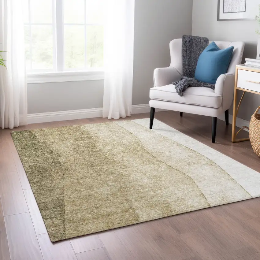 Taupe Beige And Ivory Ombre Washable Indoor Outdoor Area Rug Photo 6