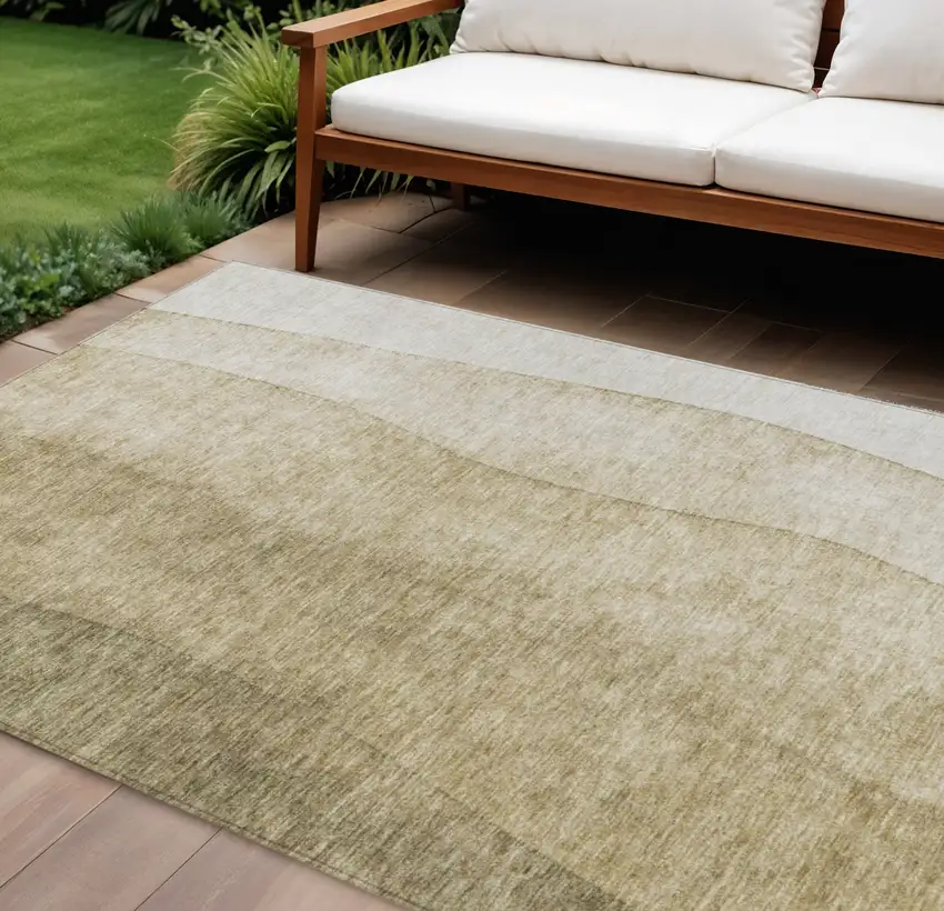 Taupe Beige And Ivory Ombre Washable Indoor Outdoor Area Rug Photo 1