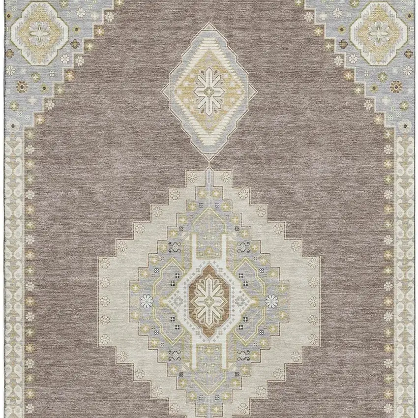 Taupe Beige And Ivory Oriental Washable Area Rug With UV Protection Photo 2