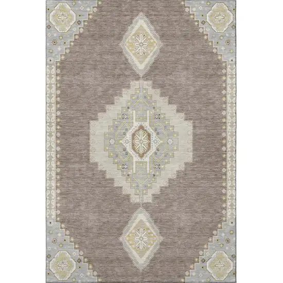 Taupe Beige And Ivory Oriental Washable Area Rug With UV Protection Photo 3