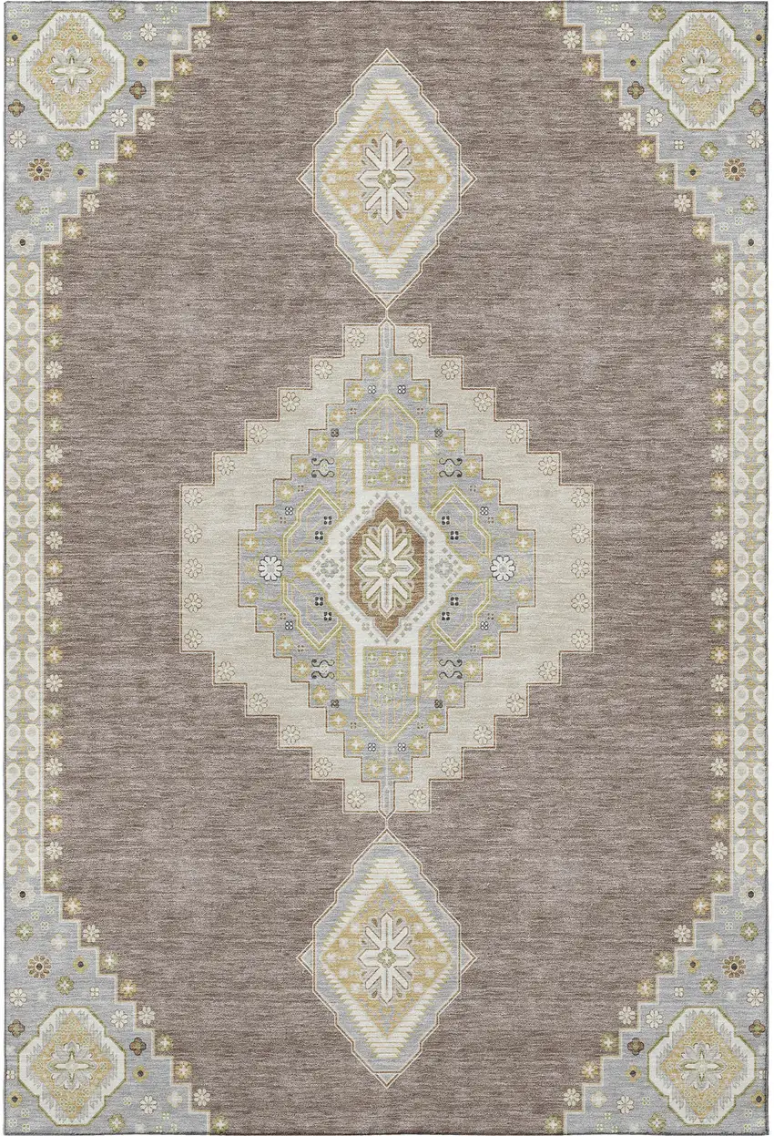 Taupe Beige And Ivory Oriental Washable Area Rug With UV Protection Photo 3