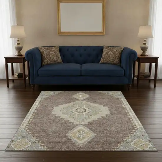 Taupe Beige And Ivory Oriental Washable Area Rug With UV Protection Photo 2