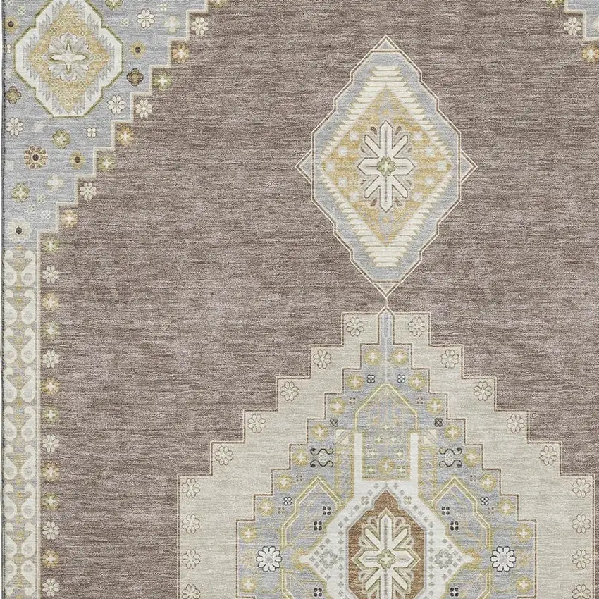 Taupe Beige And Ivory Oriental Washable Area Rug With UV Protection Photo 2