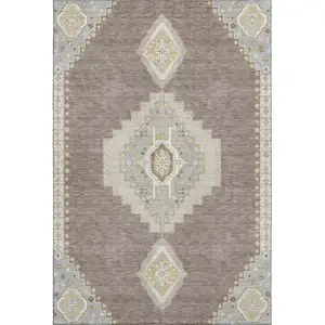 Photo of Taupe Beige And Ivory Oriental Washable Area Rug With UV Protection