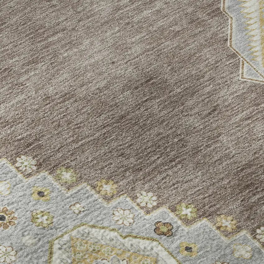 Taupe Beige And Ivory Oriental Washable Area Rug With UV Protection Photo 9