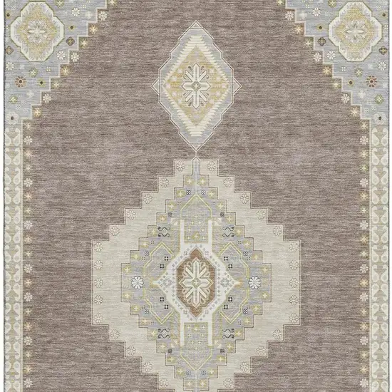 Taupe Beige And Ivory Oriental Washable Area Rug With UV Protection Photo 3