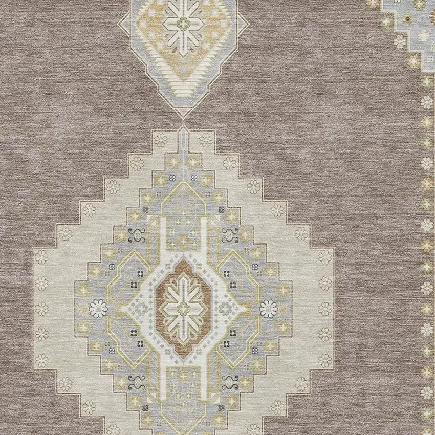 Taupe Beige And Ivory Oriental Washable Area Rug With UV Protection Photo 2