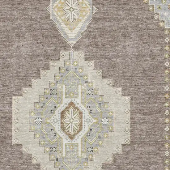Taupe Beige And Ivory Oriental Washable Area Rug With UV Protection Photo 2