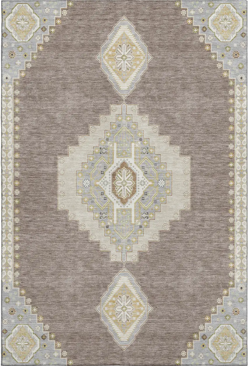 Taupe Beige And Ivory Oriental Washable Area Rug With UV Protection Photo 1