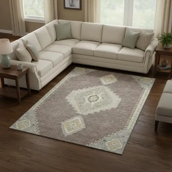 Taupe Beige And Ivory Oriental Washable Area Rug With UV Protection Photo 2