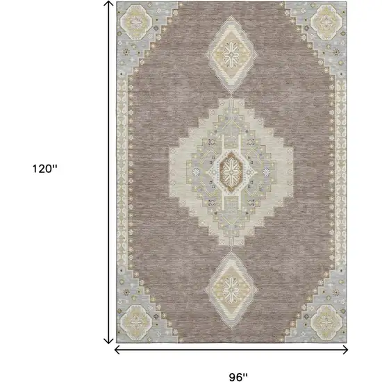 Taupe Beige And Ivory Oriental Washable Area Rug With UV Protection Photo 7